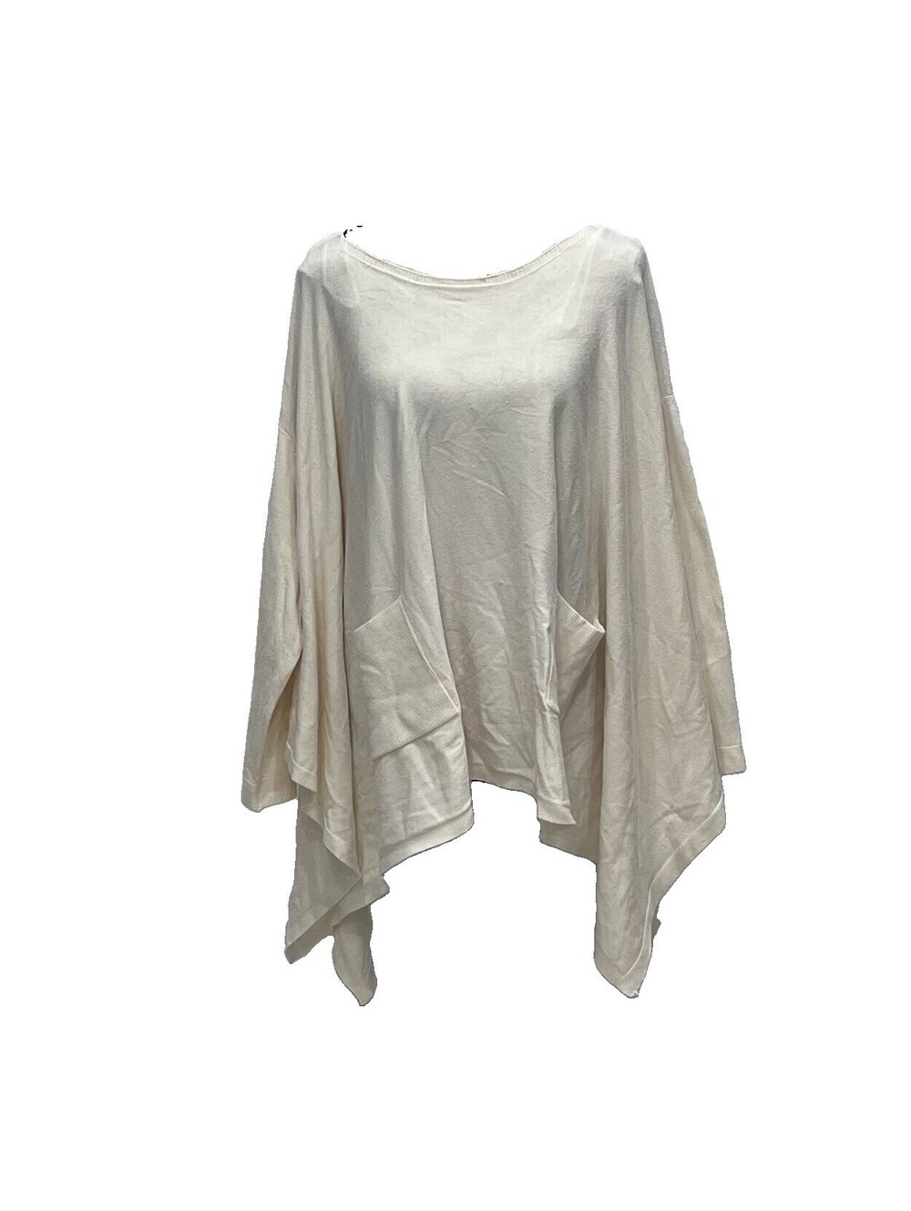 Fleur de Lis Ivory Sweater Poncho Blouse Women’s Medium Boho Lagenlook Beach - Picture 2 of 9